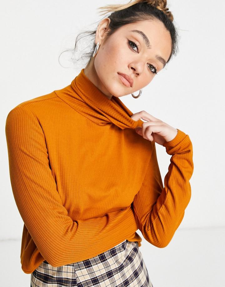 Vila Roll Neck Long Sleeve Top In Brown