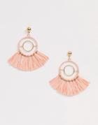 Asos Design Earrings With Open Circle And Pink Raffia Tassels In Gold Tone - Gold