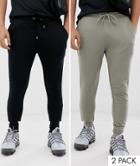Asos Design Super Skinny Sweatpants 2 Pack Light Green/black - Multi