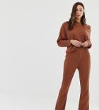 Asos Design Tall Lounge Knitted Rib Flare Pants-brown