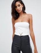 Boohoo Bandeau Body With Gold Buckle In White - White