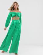 Twisted Wunder Satin Jacquard Highwaisted Pants In Green