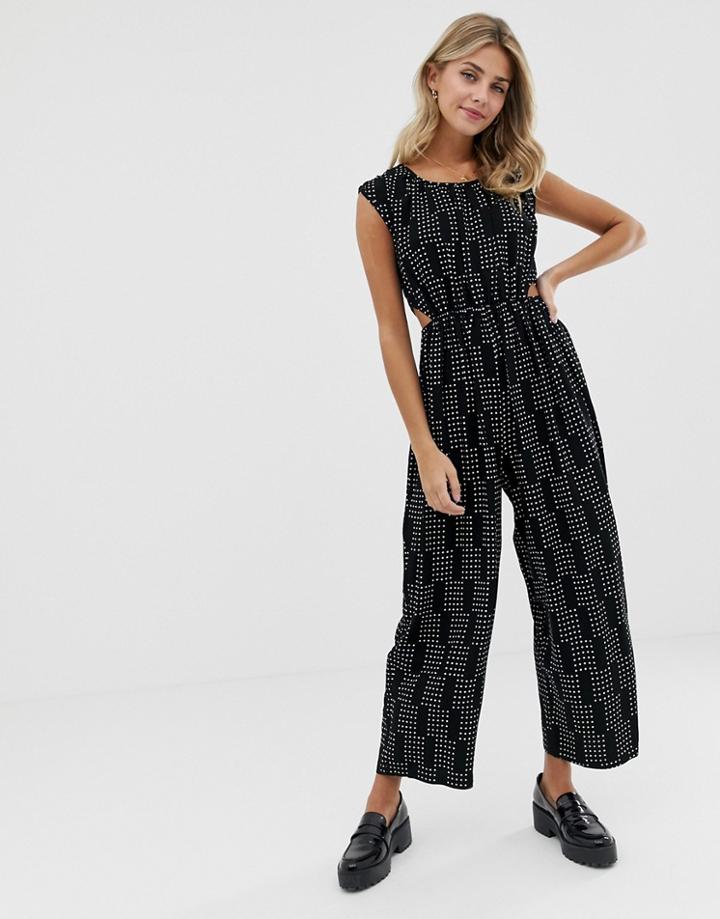 Asos Design Cut Out Side Jumpsuit In Scatter Polka Dot-multi