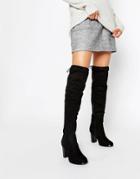 Oasis Over The Knee Heeled Boots With Lace Up Detail - Black
