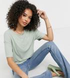 Asos Design Tall Snap Front Boxy Crop T-shirt In Sage-green