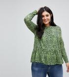 Asos Curve Frill Hem Smock Top With Long Sleeve In Bright Animal Print - Multi