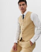 Asos Design Wedding Super Skinny Suit Vest In Stone Wool Blend Micro Check-beige