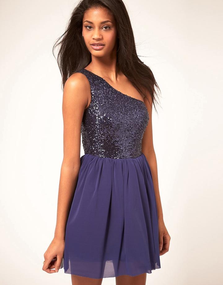 Asos Skater Dress With Sequin Top - Pink