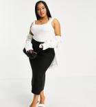 Asos Design Curve Knitted Midi Skirt In Rib In Black - Part Of A Set