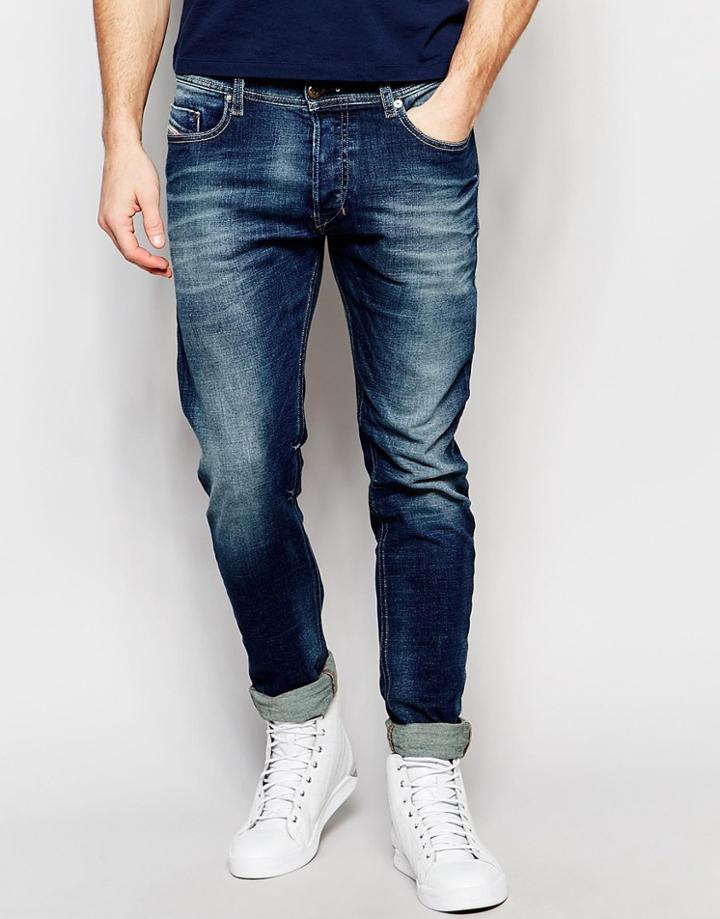 Diesel Jeans Tepphar 850k Skinny Fit Stretch Dirty Dark Blue Wash - Dirty Dark