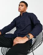 French Connection Long Sleeve Linen Shirt In Navy
