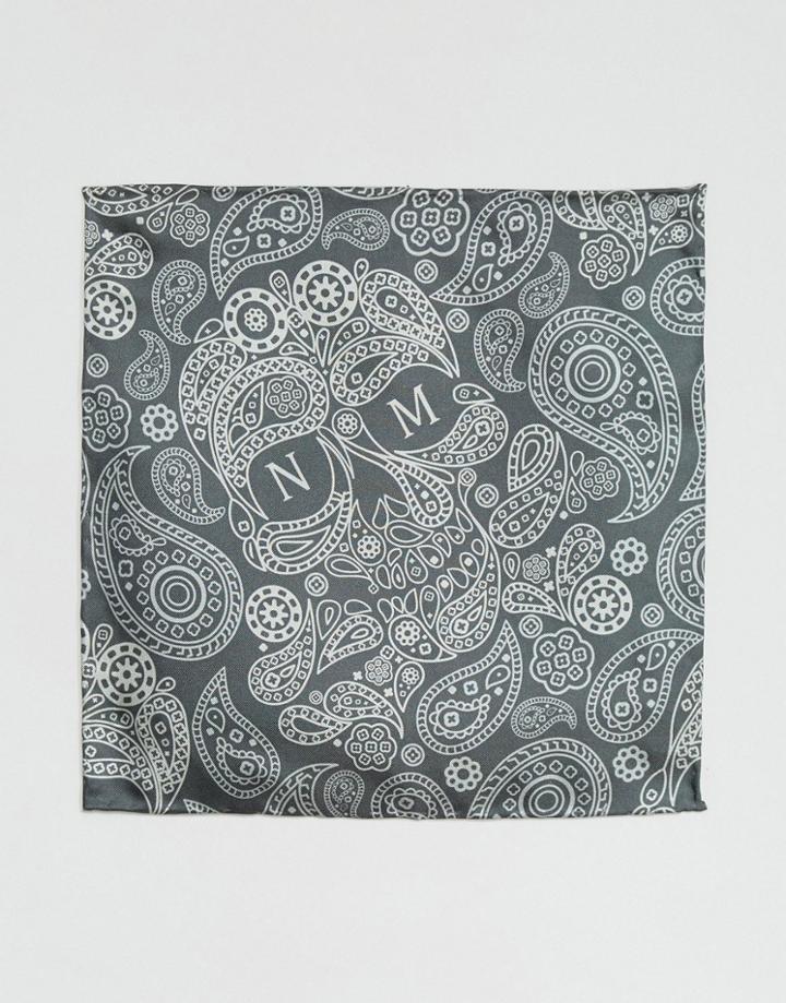 Noose & Monkey Silk Paisley Skull Pocket Square - Gray