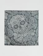 Noose & Monkey Silk Paisley Skull Pocket Square - Gray