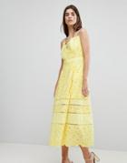 Three Floor Lace Midi Dress - Yellow
