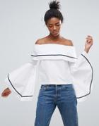 Qed London Off Shoulder Top With Trim Detail - White