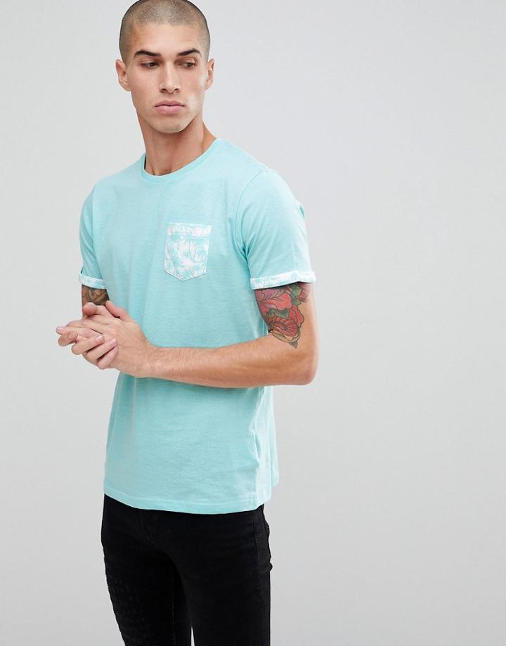 Brave Soul Palm Tree Pocket T-shirt - Blue