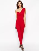 Asos One Shoulder Drape Jumpsuit - Red
