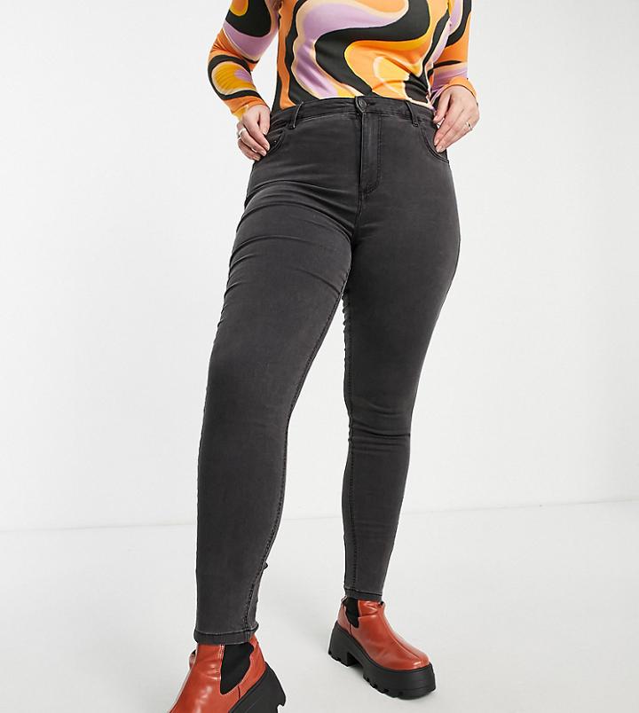 Noisy May Curve Callie High Waisted Skinny Jeans In Gray