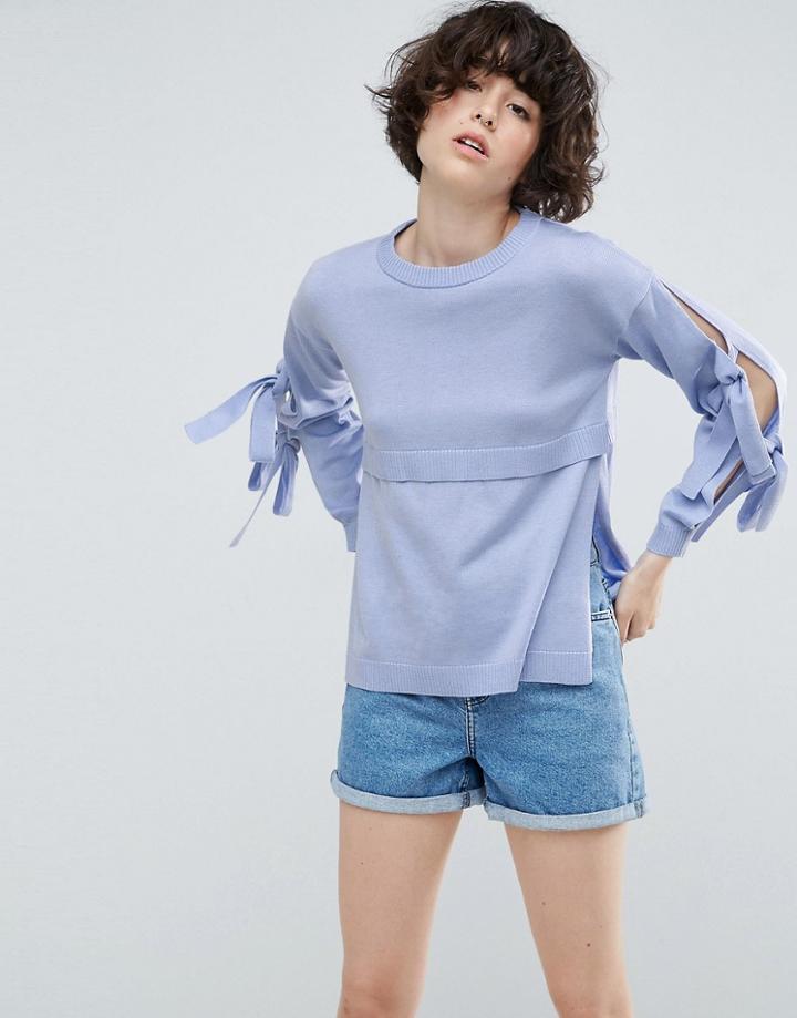 Asos Sweater With Tie Sleeves - Blue