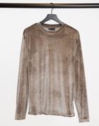 Asos Design Muscle Long Sleeve T-shirt With Stretch In Gray Velour-grey