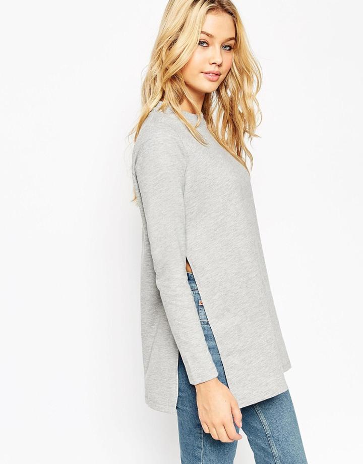Asos Longline Sweat With Side Splits - Gray Marl