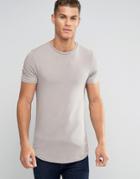 Asos Longline Muscle T-shirt With Curved Hem In Beige - Tumble Weed