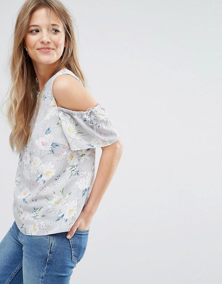 New Look Floral Print Cold Shoulder Top - Black