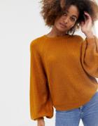 Brave Soul Harrio V Neck Sweater With Wide Sleeves - Brown