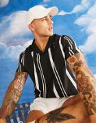 Asos Design Oversized Polo T-shirt In Black & White Stripe With Camp Collar - Black