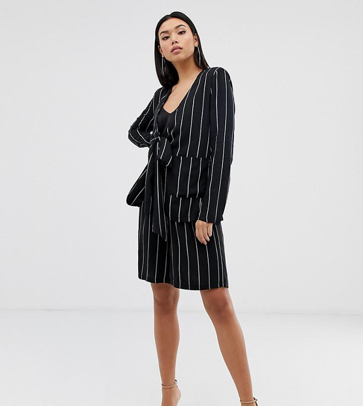 Prettylittlething Two-piece City Shorts In Black Pinstripe - Multi