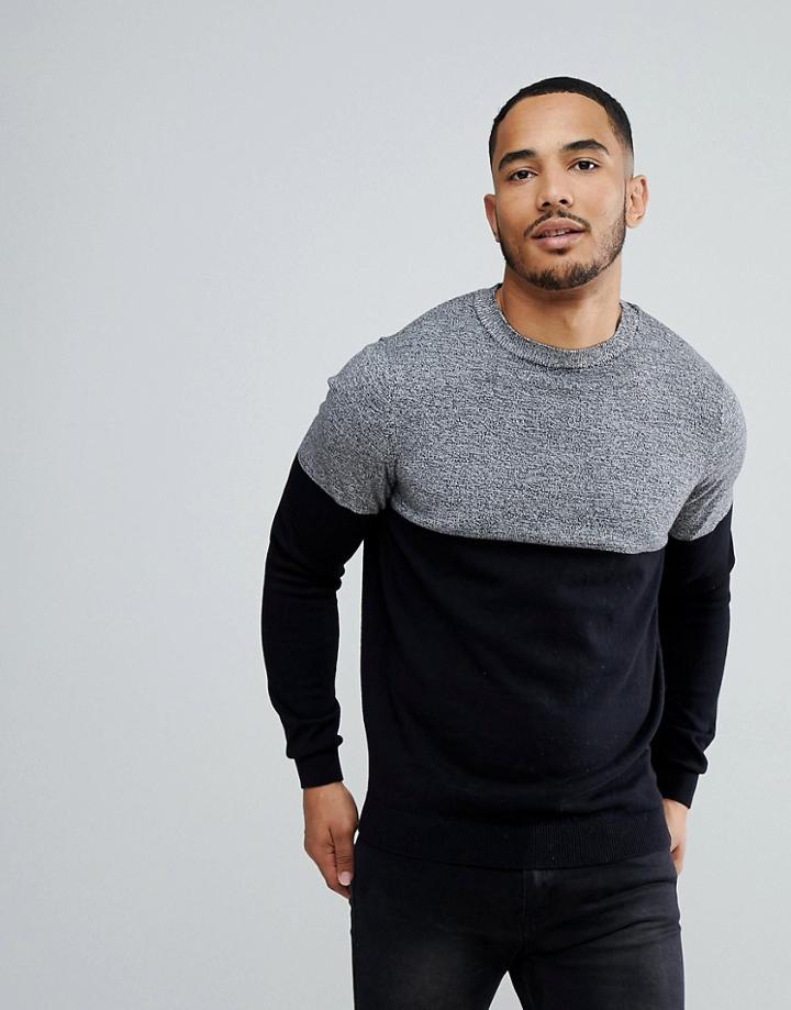 New Look Color Block Sweater In Black And Gray - Black