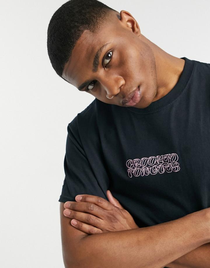 Crooked Tongues Oversized T-shirt In Black With Embroidered Chest Logo