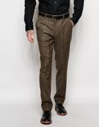 Asos Slim Pants In Brown Heritage Fabric - Brown