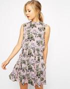 Oasis Pretty Floral Print Fit And Flare Dress - Multi Pink