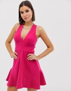 Club L London Skater Dress With Cut Out Back-pink
