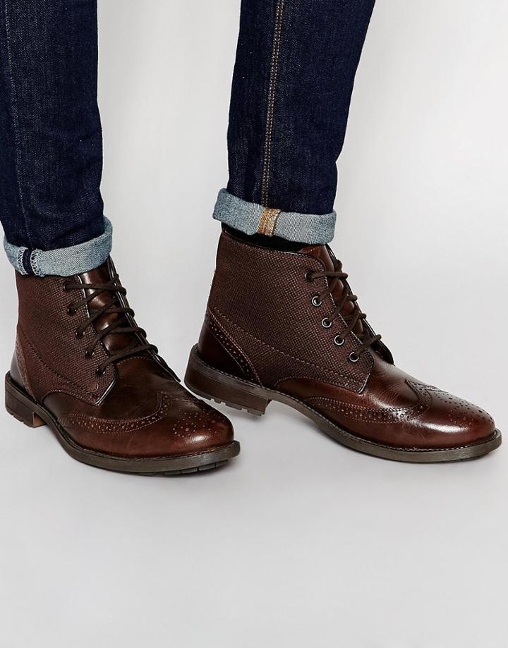 Original Penguin Leather Brogue Boot - Brown
