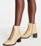Simply Be Extra Wide Fit Lace Up Heeled Boots In Beige-neutral