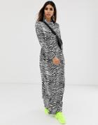 Asos Design Button Through Maxi Shirt Dress In Mono Zebra Print-multi
