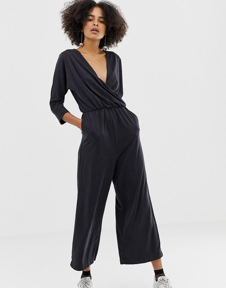 Monki Jersey Jumpsuit In Washed Black - Black