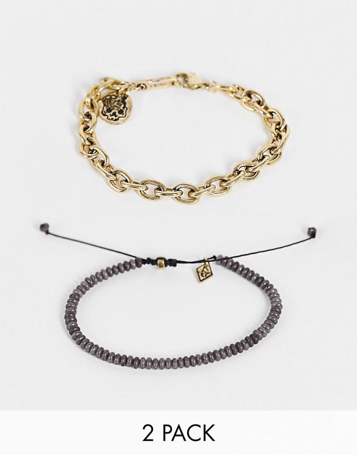 Classics 77 Good Vibes Skull Bracelet Combo In Gray