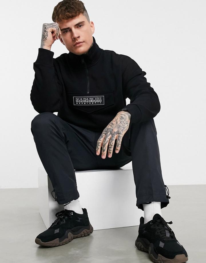 Napapijri Box Patch Half Zip Sweatshirt In Black