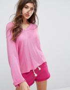 Bershka V Neck Lightweight Sweater - Pink