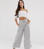 New Look Tall Stripe Linen Crop Pants In Cream Pattern - Cream