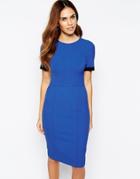Warehouse Raw Edge Pencil Dress - Blue