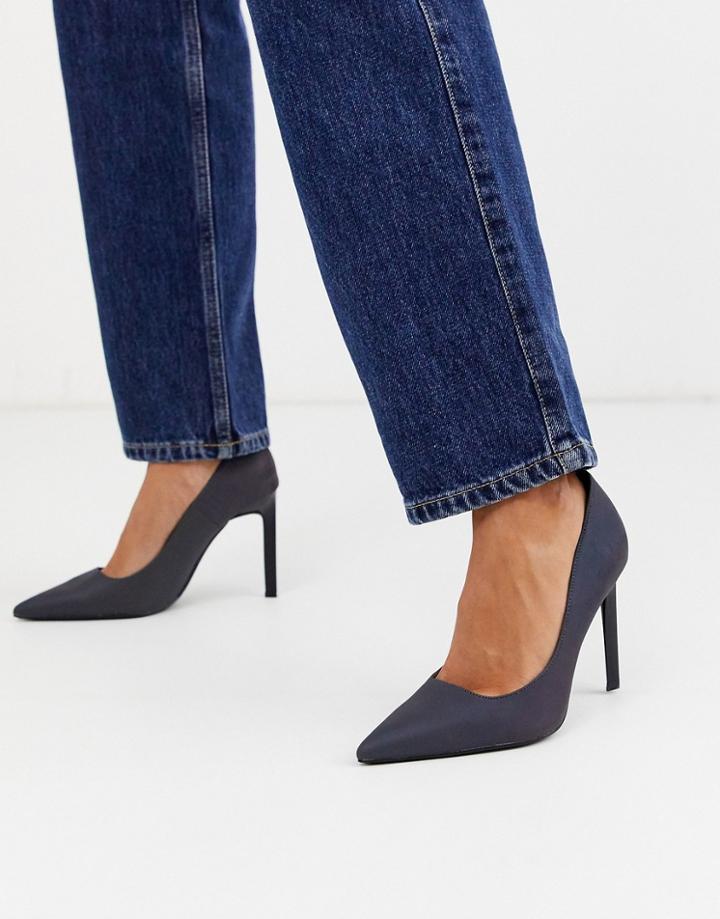 Bershka Reflective Skinny Heel Pumps In Gray