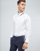 Process Black Contrast Tipped Collar Slim Fit Shirt - White