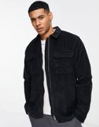 Selected Homme Cotton Cord Overshirt With Double Pocket In Black - Black
