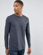 Asos Longline Long Sleeve T-shirt With Crew Neck In Gray - Gray
