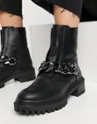 Bershka Chain Detail Chelsea Boot In Black