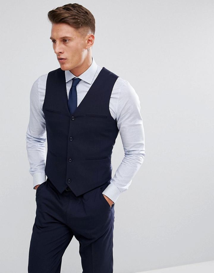 Asos Design Slim Vest In Navy - Navy